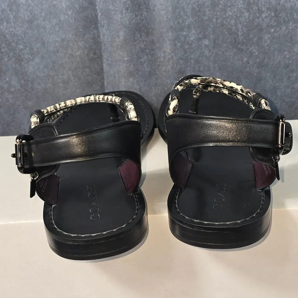 NWB Coach Clarkson Flat Strappy‎ Thong Sandals in Black & White Buckle SZ 8